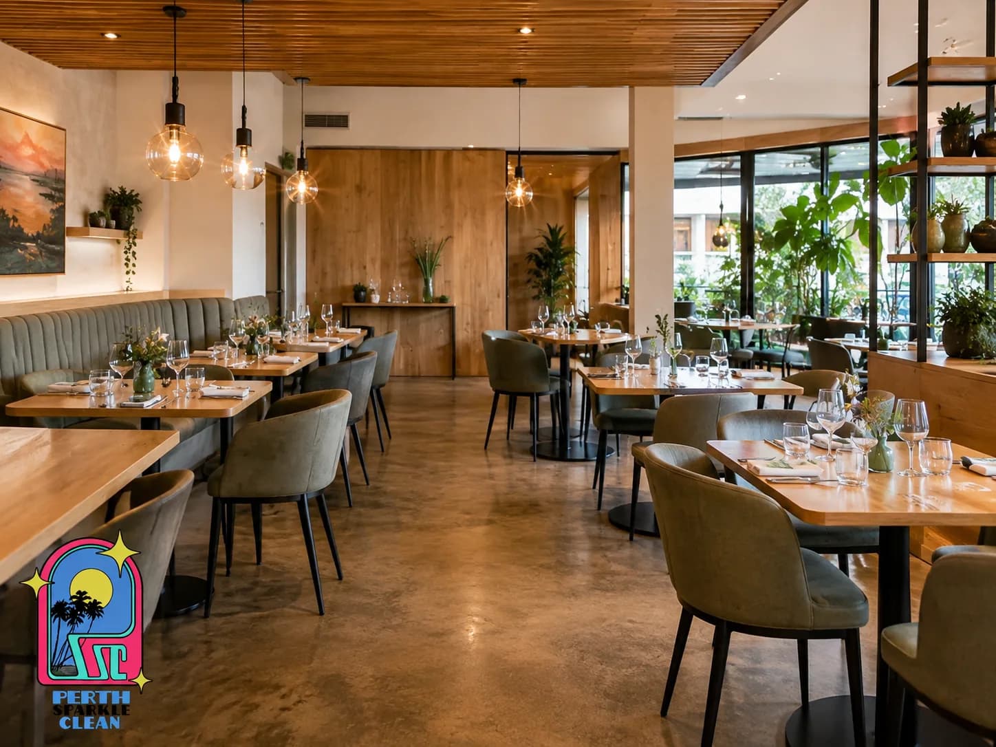 Elegant Perth restaurant dining room and bar, maintained by Perth Sparkle Clean