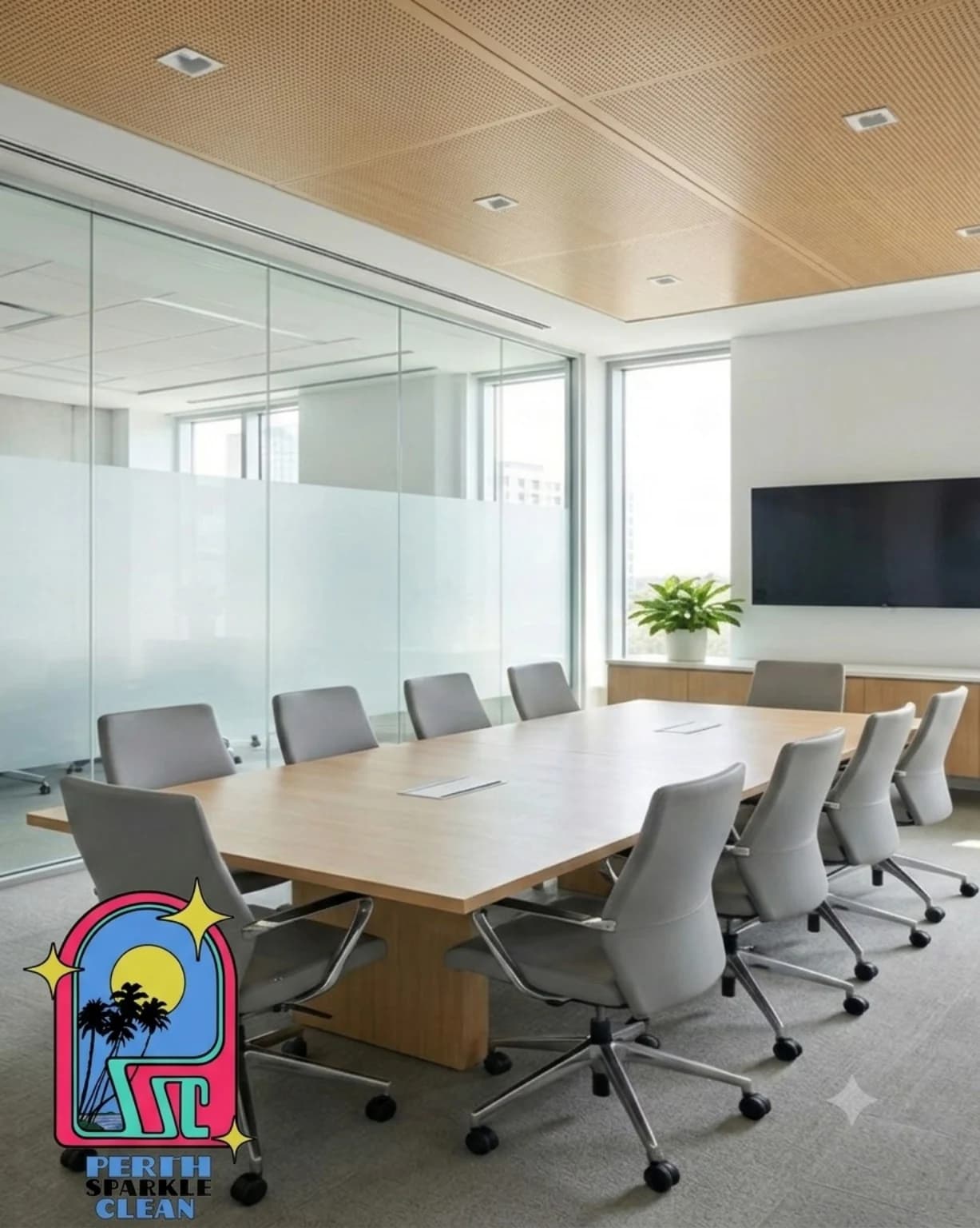 Professionally cleaned office boardroom in Perth
