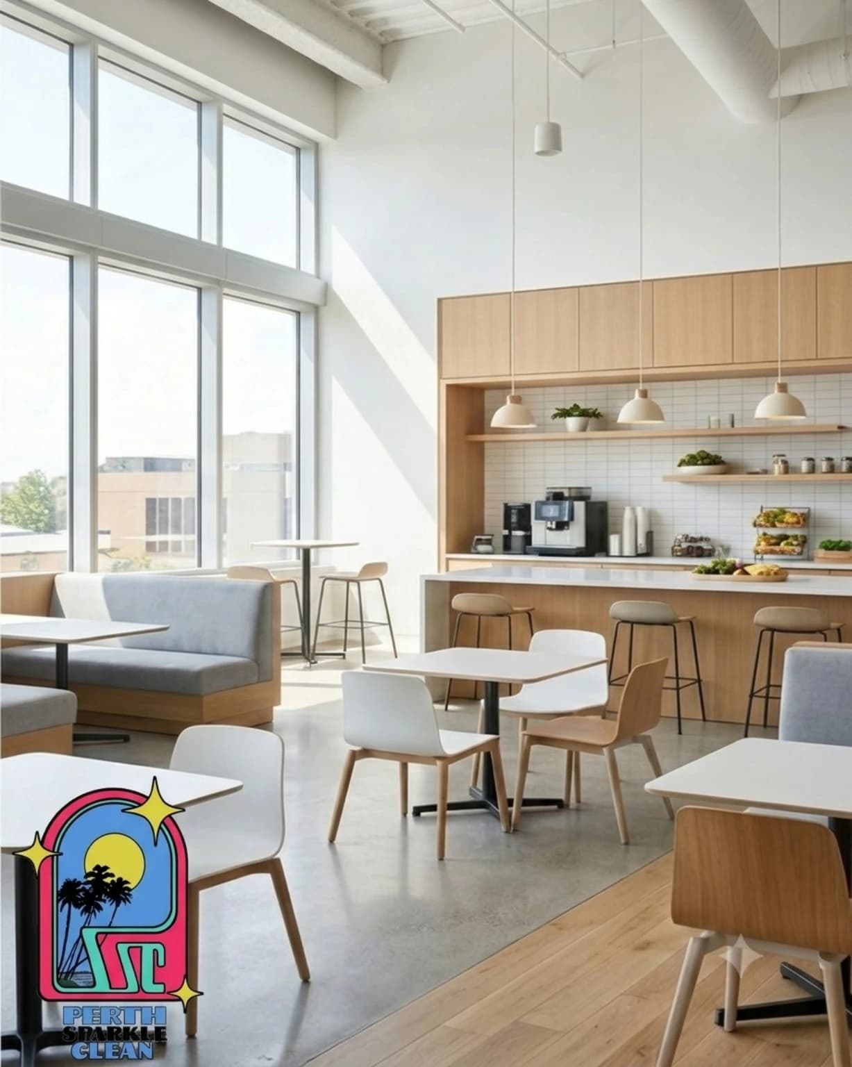 Clean office kitchen and breakroom in a Perth workplace