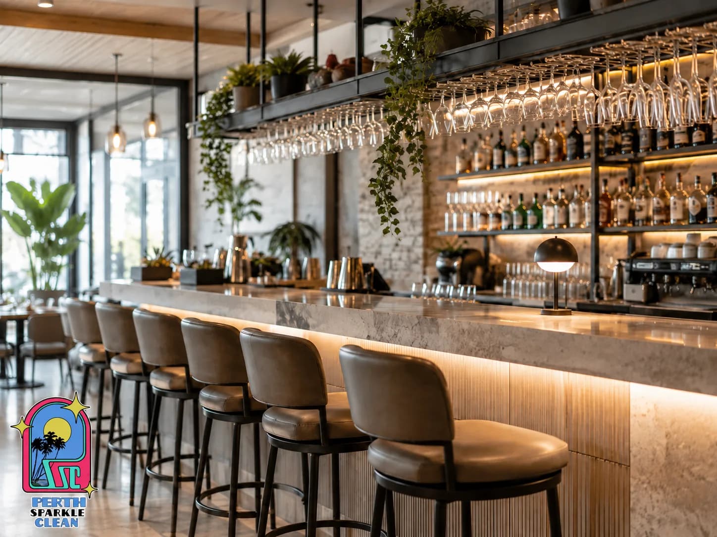 Bar service area maintained to a consistent standard in a Perth restaurant