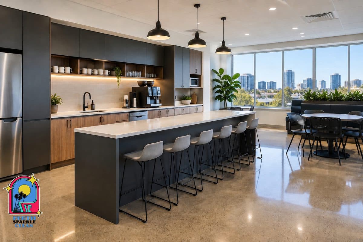 Modern Perth office kitchen maintained to hospitality cleaning standards by Perth Sparkle Clean