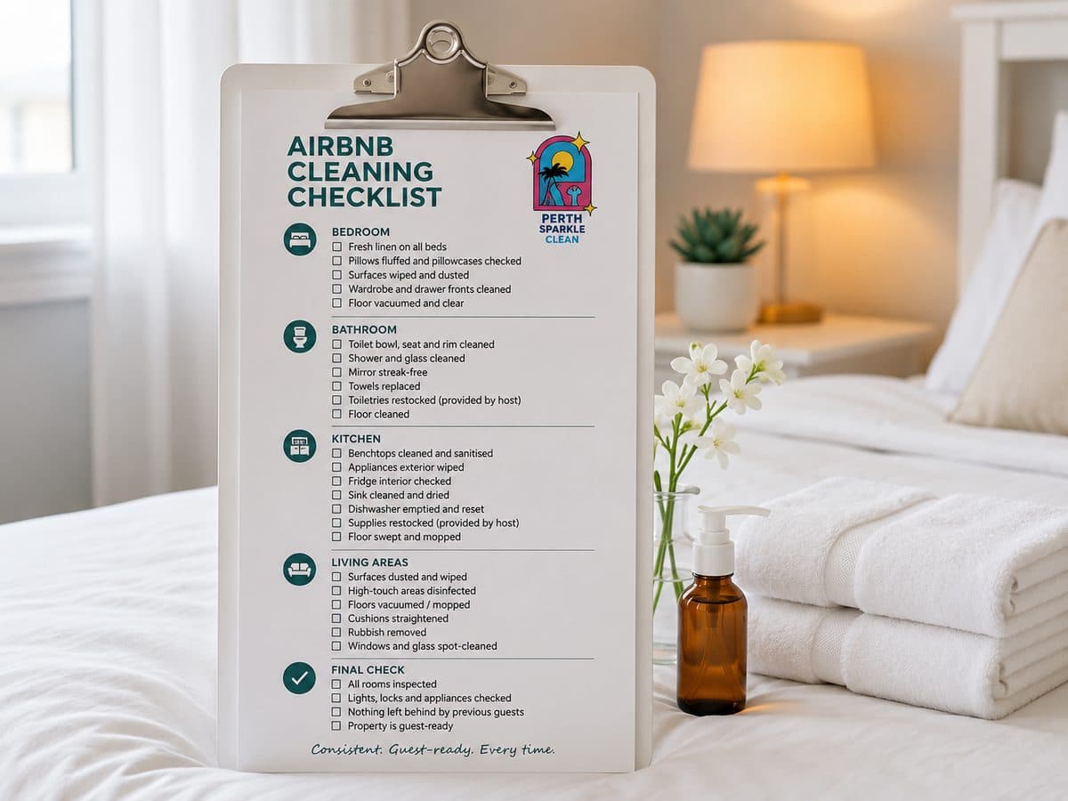 Airbnb cleaning checklist infographic for Perth hosts by Perth Sparkle Clean